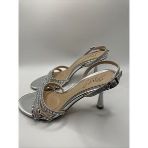 Jewel Badgley  Mischka Ladies 6 Silver Jeweled 2" Heel Woven Glitter New No Box